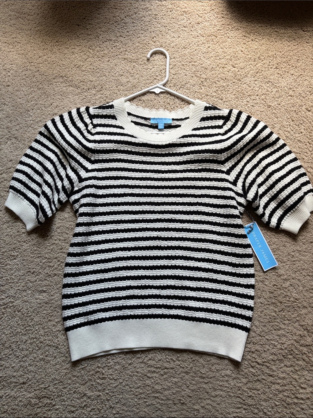 Draper James Black and White Striped Knit Top